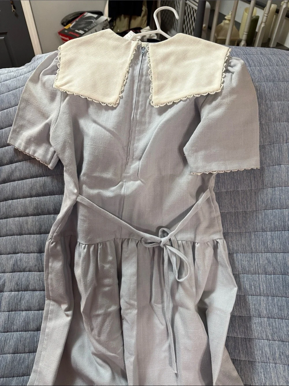 Classic Light Blue and Cream Girls' Dress with Peter Pan Collar